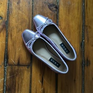 Aqua metallic pink square toe ballet flats